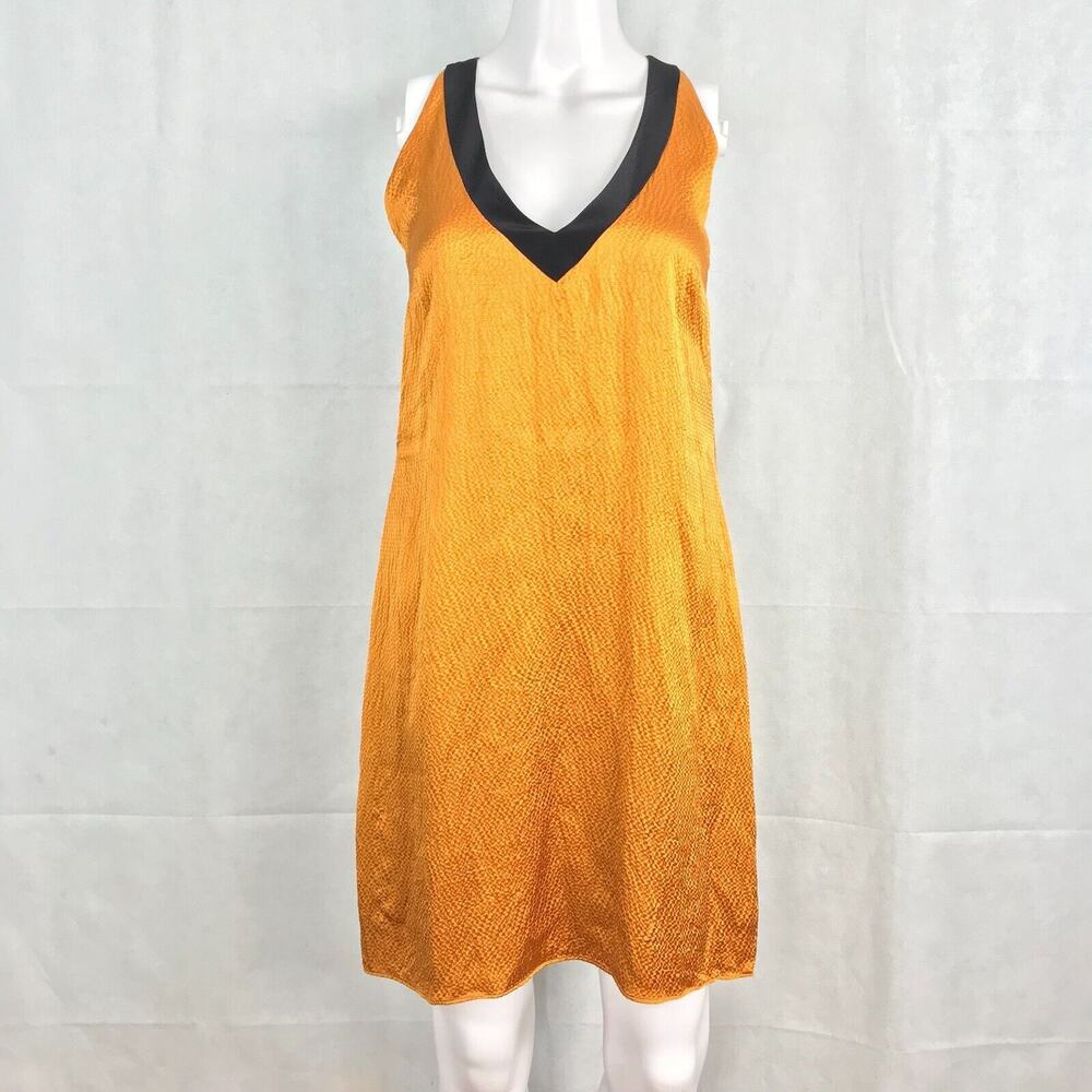 Miguelina Dress Womens Sz S Mustard Gold Textured Silk Racerback V Neck